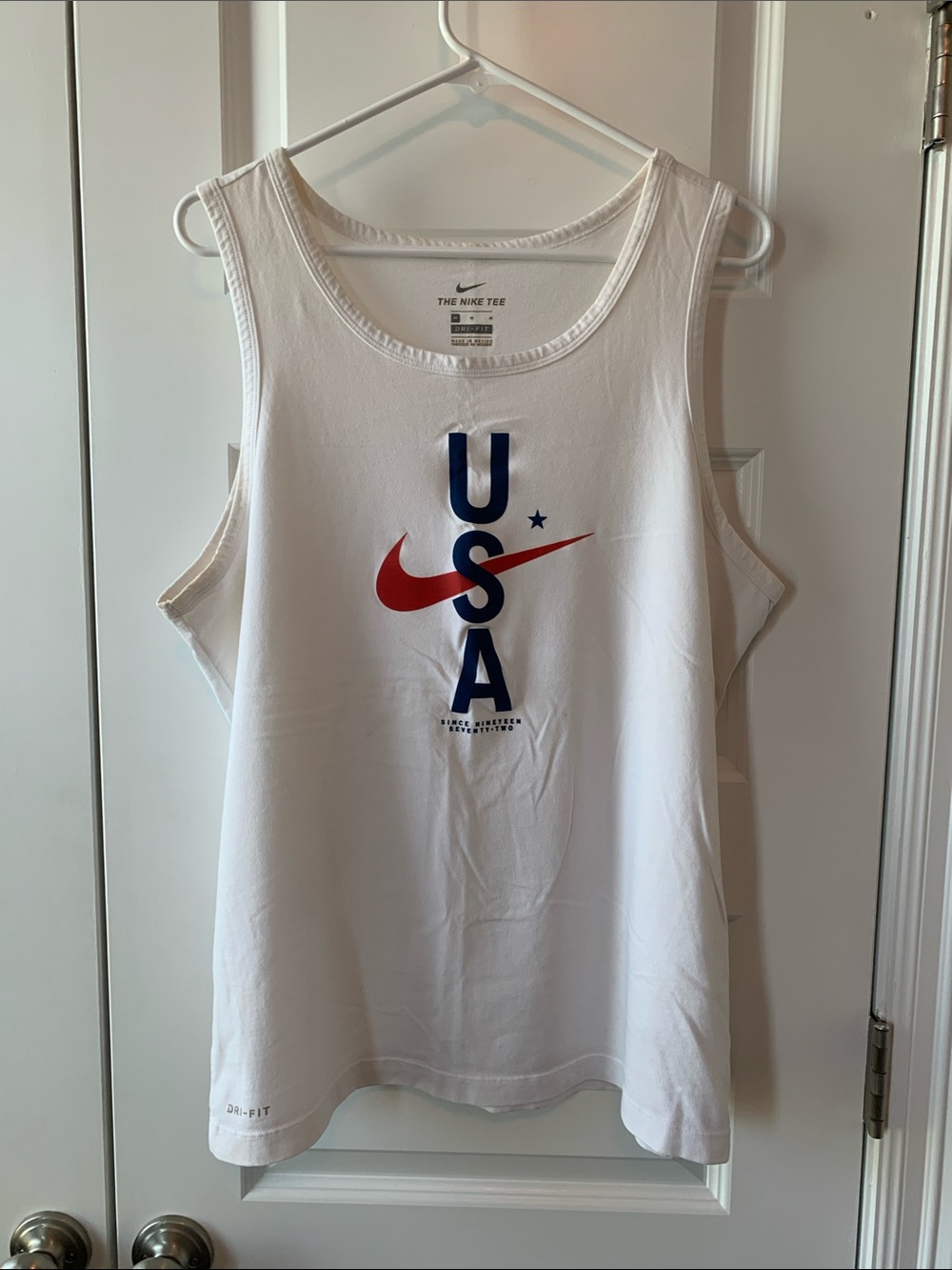 Nike White USA Graphic Tank Top with Red Swoosh